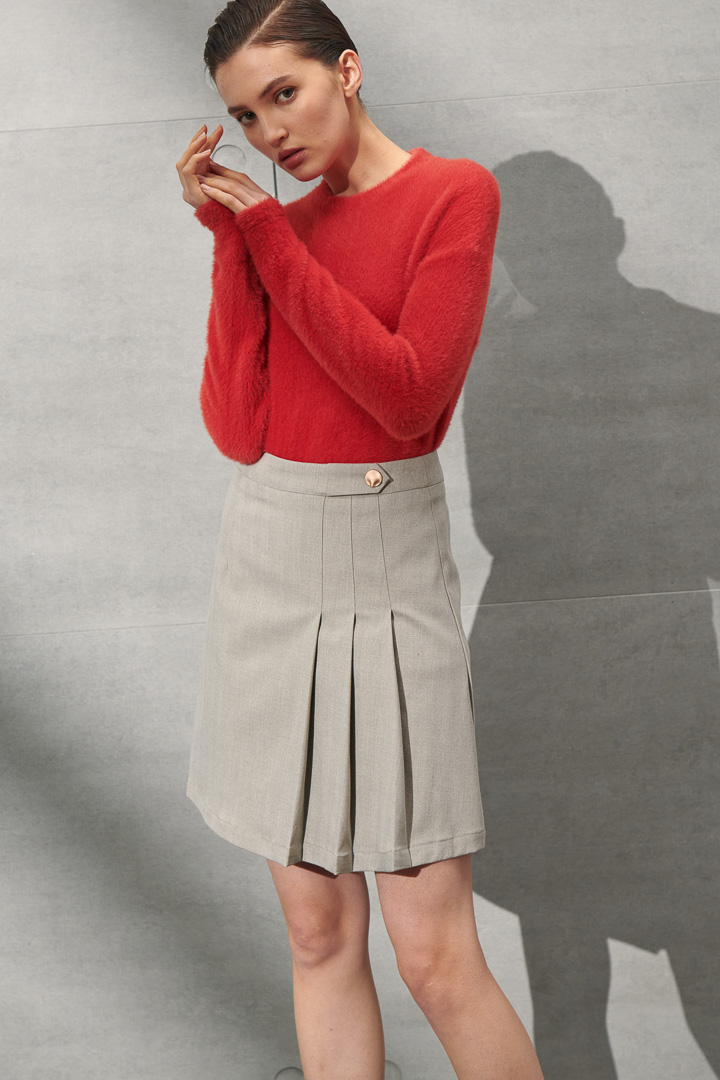 SST&C Women'S Wool Blend Herringbone Pleated Skirt | 7462112009  (Outlet)_0