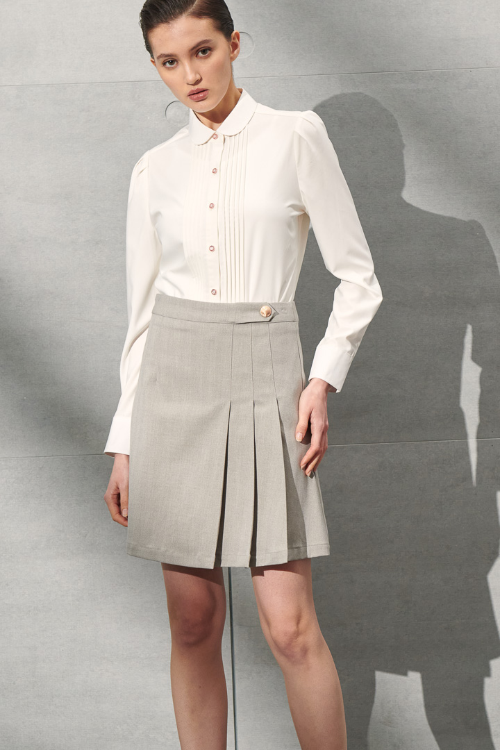 SST&C Women'S Wool Blend Herringbone Pleated Skirt | 7462112009  (Outlet)_3