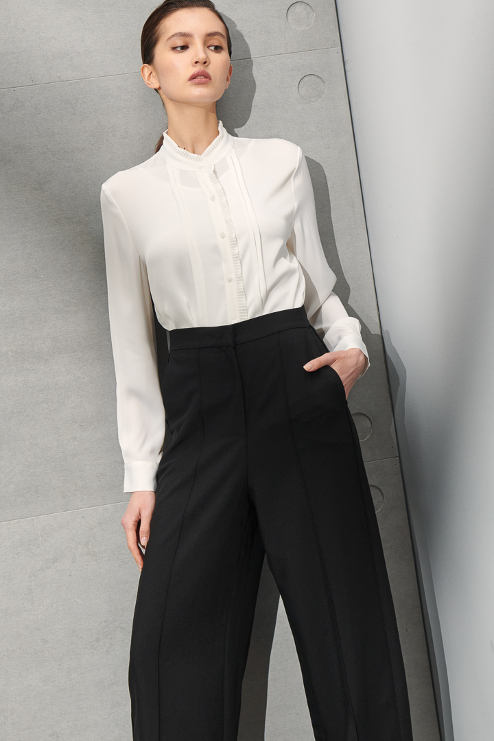 SST&C Women'S Black High Waist Straight Wide Trousers | 8262111002  (Outlet)_1