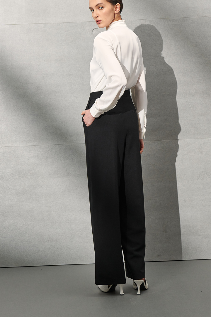 SST&C Women'S Black High Waist Straight Wide Trousers | 8262111002  (Outlet)_3