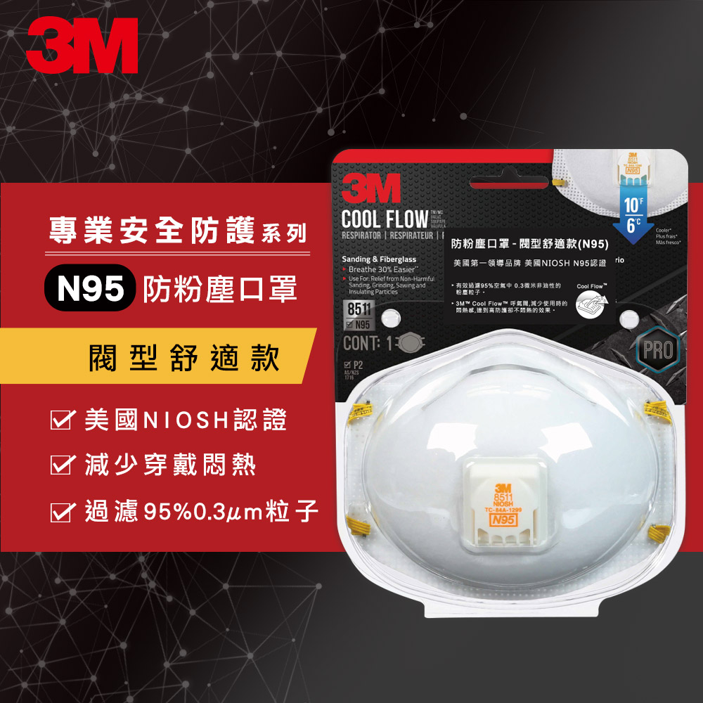 3M 8511 防粉塵口罩-閥型舒適款(N95)