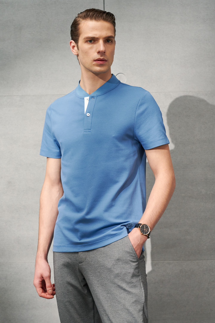 SST&C Sky Blue Stand Collar Cool Polo Shirt | 1012203007  (Outlet)_0