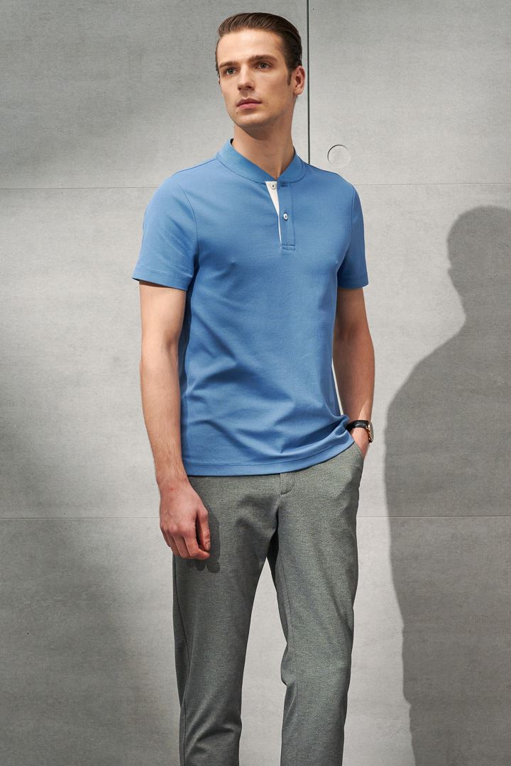 SST&C Sky Blue Stand Collar Cool Polo Shirt | 1012203007  (Outlet)_1