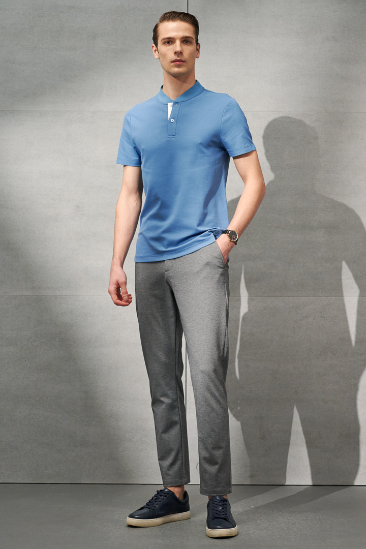 SST&C Sky Blue Stand Collar Cool Polo Shirt | 1012203007  (Outlet)_2