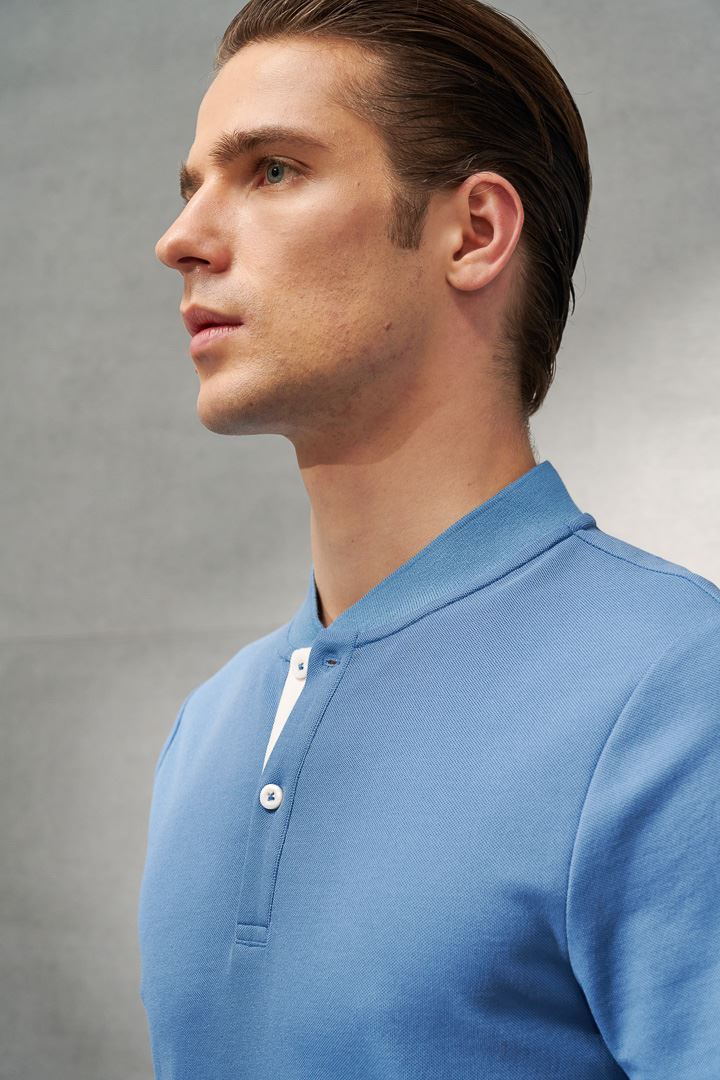 SST&C Sky Blue Stand Collar Cool Polo Shirt | 1012203007  (Outlet)_5