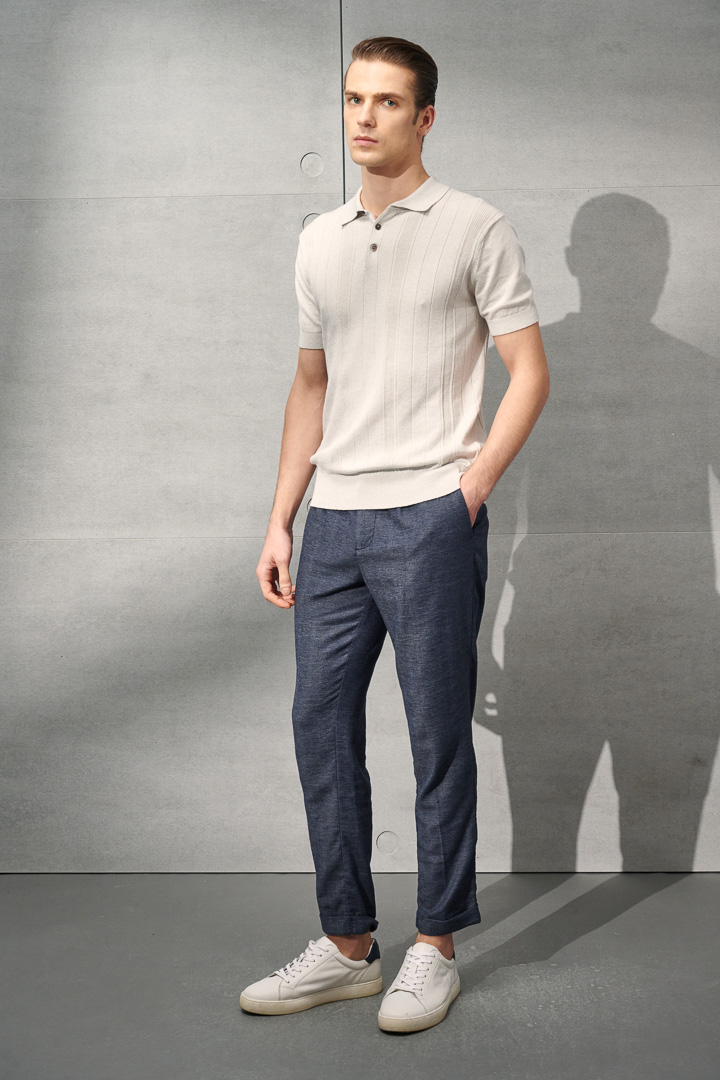 SST&C Dark Gray Blue Cotton and Linen Loose Casual Trousers | 1212203001  (Outlet)_1