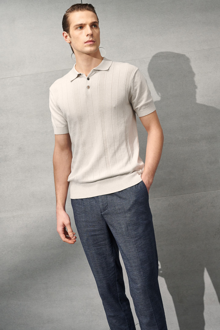 SST&C Dark Gray Blue Cotton and Linen Loose Casual Trousers | 1212203001  (Outlet)_3