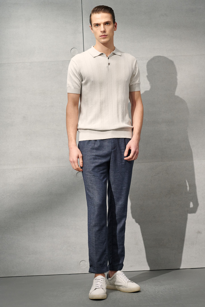 SST&C Dark Gray Blue Cotton and Linen Loose Casual Trousers | 1212203001  (Outlet)_4