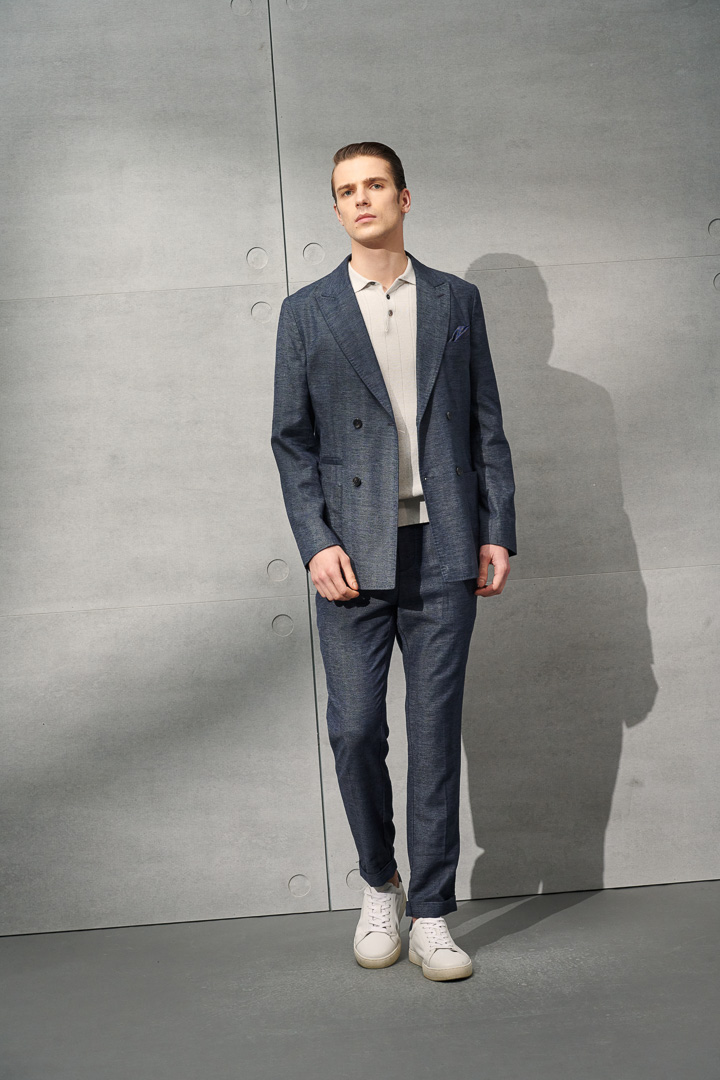 SST&C Dark Gray Blue Cotton and Linen Loose Casual Trousers | 1212203001  (Outlet)_5