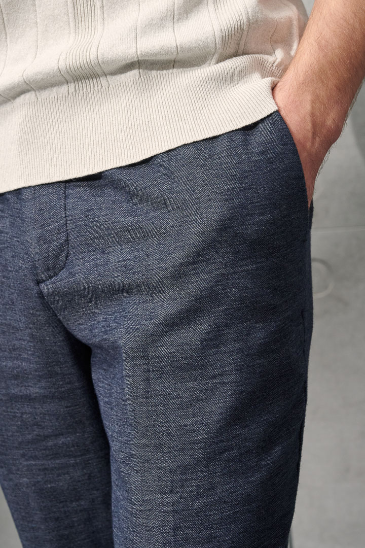 SST&C Dark Gray Blue Cotton and Linen Loose Casual Trousers | 1212203001  (Outlet)_6