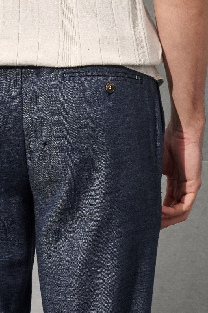 SST&C Dark Gray Blue Cotton and Linen Loose Casual Trousers | 1212203001  (Outlet)_7