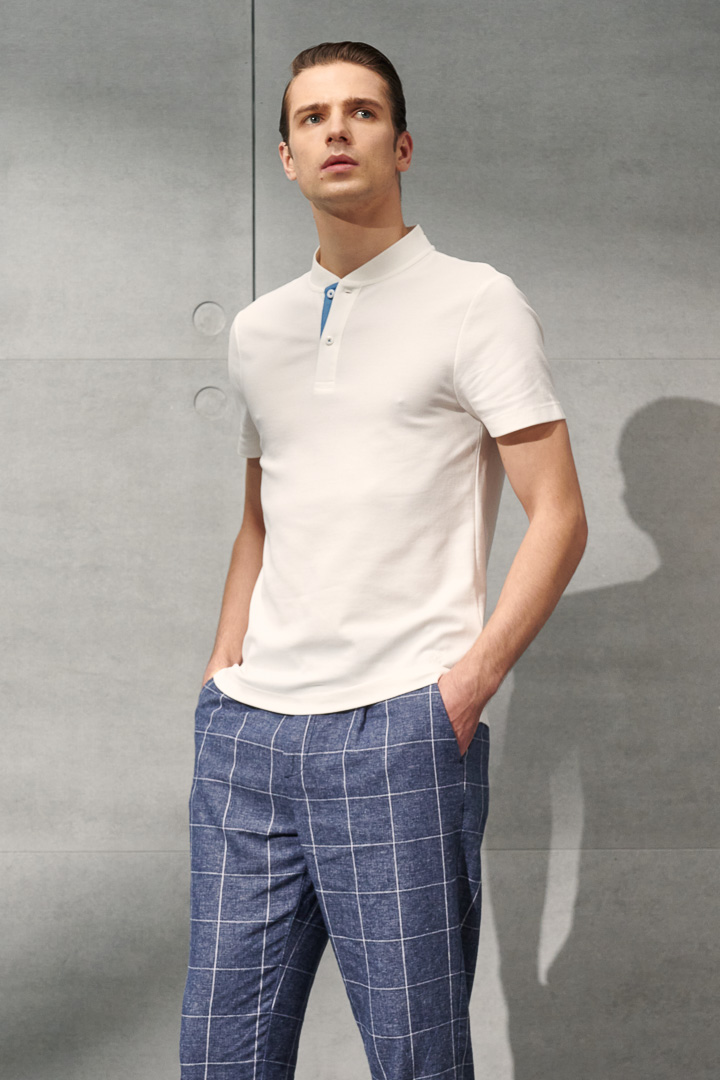 SST&C Sailor Blue Pane Cotton and Linen Loose Fit Casual Trousers | 1212203002  (Outlet)_1