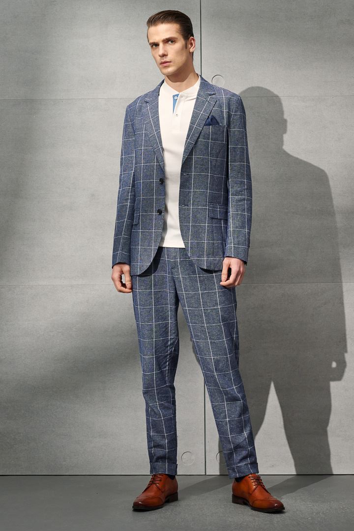 SST&C Sailor Blue Pane Cotton and Linen Loose Fit Casual Trousers | 1212203002  (Outlet)_3