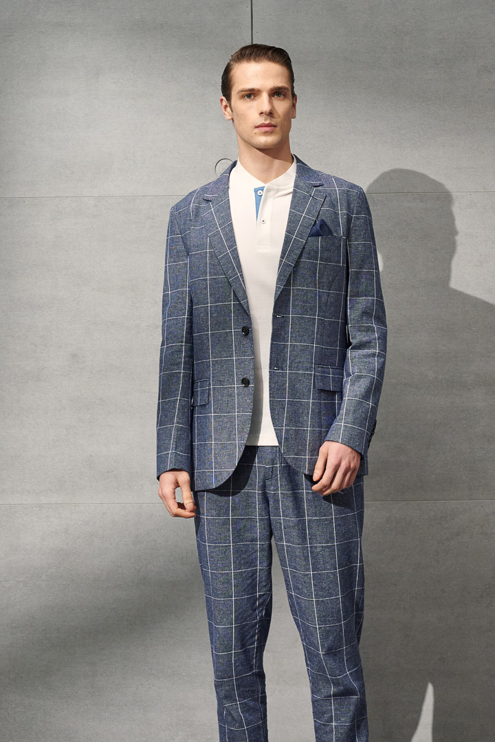 SST&C Sailor Blue Pane Cotton and Linen Loose Fit Casual Trousers | 1212203002  (Outlet)_4