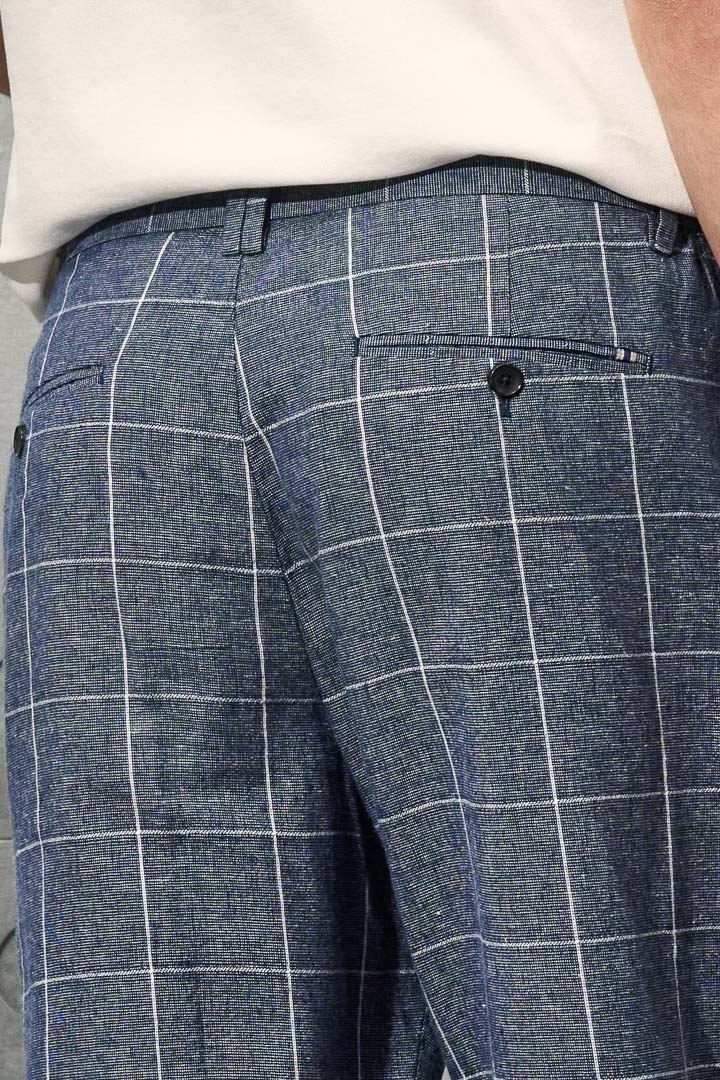 SST&C Sailor Blue Pane Cotton and Linen Loose Fit Casual Trousers | 1212203002  (Outlet)_6