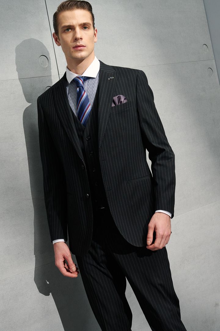 SST&C Black Striped Pattern Slim Fit Suit Jacket | 0112203001  (Outlet)_3