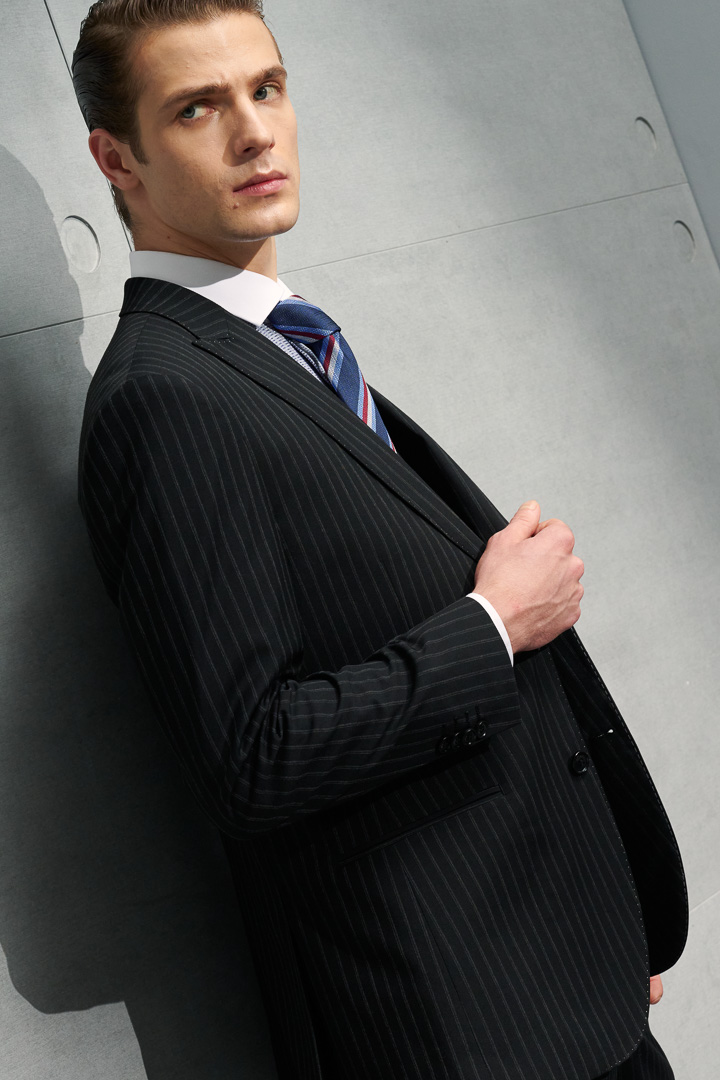 SST&C Black Striped Pattern Slim Fit Suit Jacket | 0112203001  (Outlet)_4