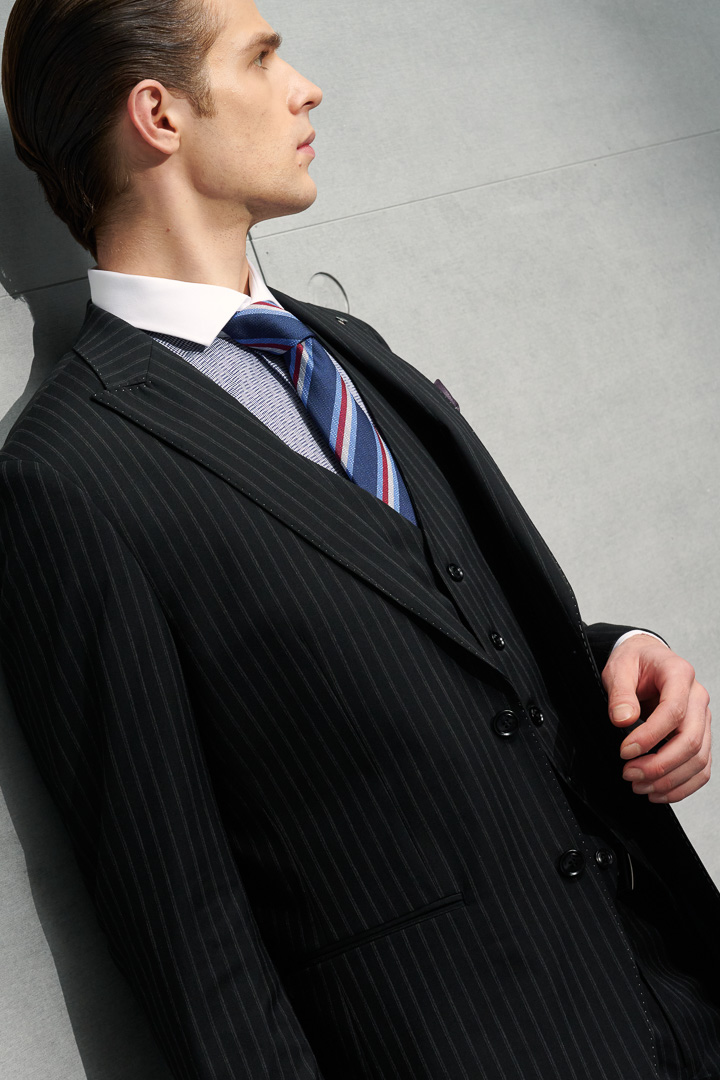 SST&C Black Striped Pattern Slim Fit Suit Jacket | 0112203001  (Outlet)_5