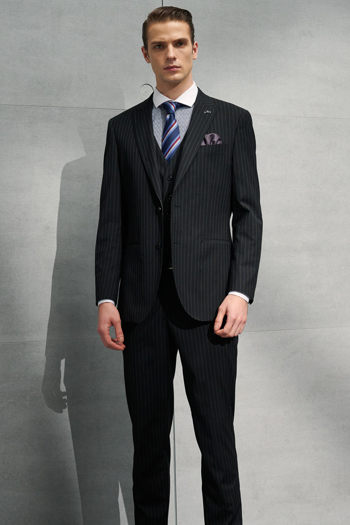 SST&C Black Striped Pattern Slim Fit Suit Jacket | 0112203001  (Outlet)_6