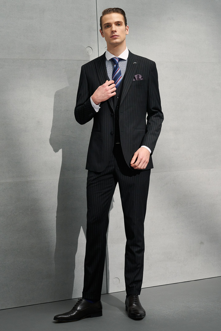SST&C Black Striped Pattern Slim Fit Suit Jacket | 0112203001  (Outlet)_7