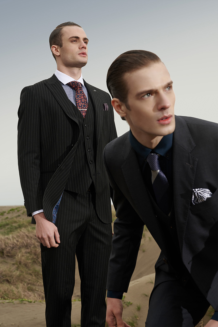 SST&C Black Striped Pattern Slim Fit Suit Trousers | 0212203001  (Outlet)_2