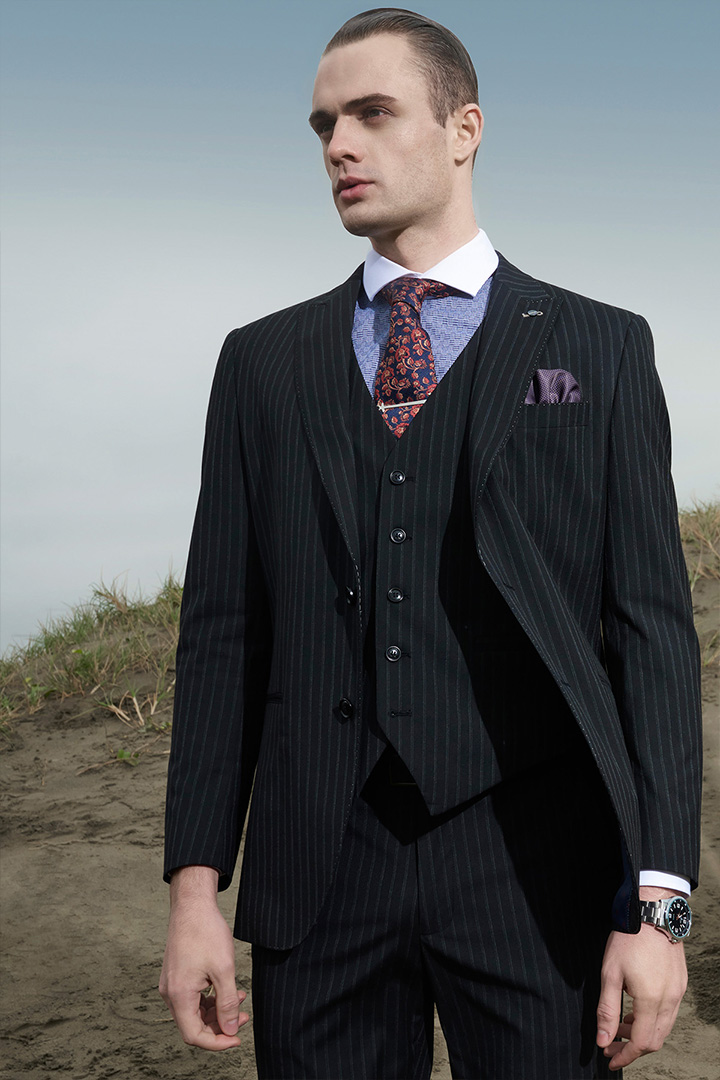 SST&C Black Striped Pattern Slim Fit Suit Trousers | 0212203001  (Outlet)_3