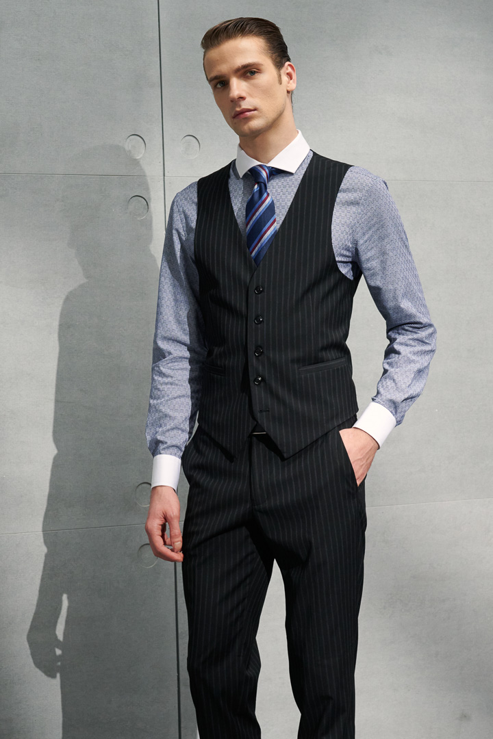 SST&C Black Striped Pattern Slim Fit Suit Trousers | 0212203001  (Outlet)_6