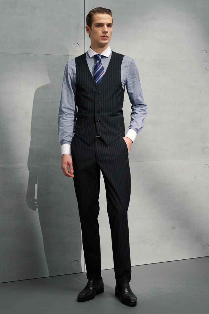SST&C Black Striped Pattern Slim Fit Suit Trousers | 0212203001  (Outlet)_7