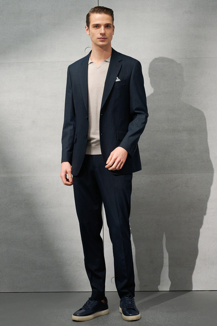 SST&C Navy Striped Pattern Slim Fit Suit Trousers | 0212203004  (Outlet)_1