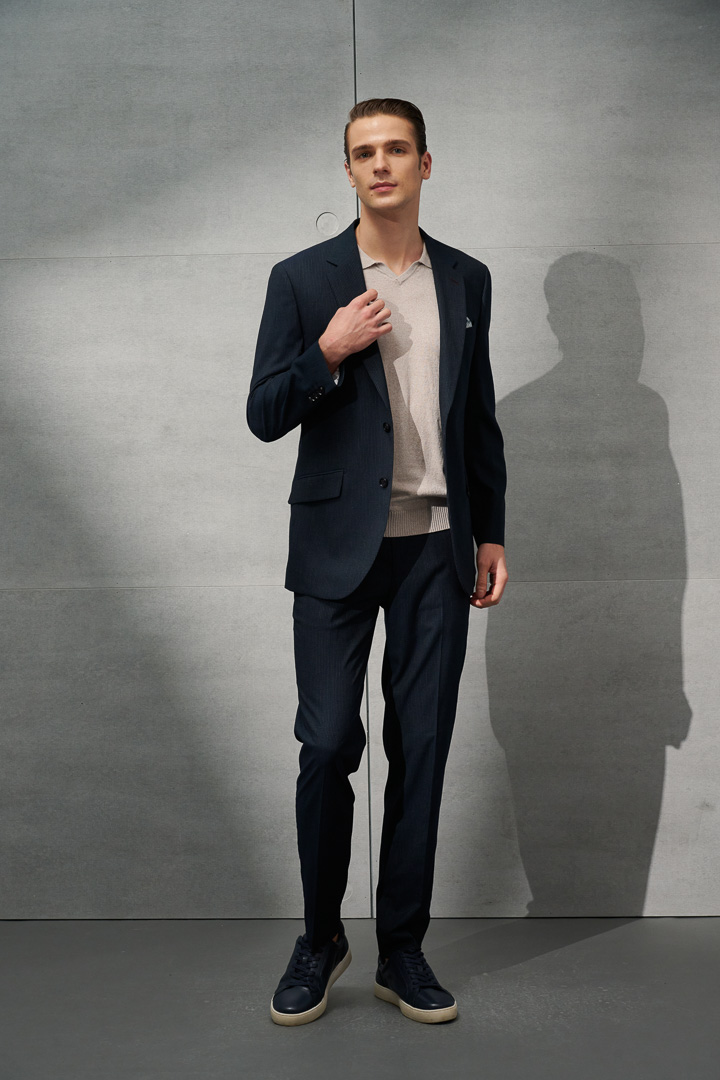 SST&C Navy Striped Pattern Slim Fit Suit Trousers | 0212203004  (Outlet)_3
