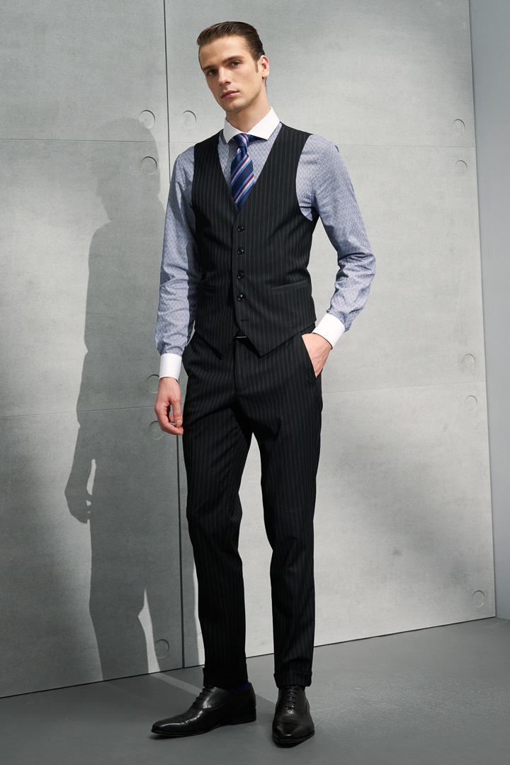 SST&C #Easycare  White Collar, White Sleeves, Navy Textured Shirt | 0312203001  (Outlet)_2