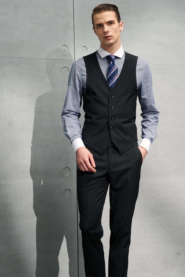 SST&C #Easycare  White Collar, White Sleeves, Navy Textured Shirt | 0312203001  (Outlet)_3