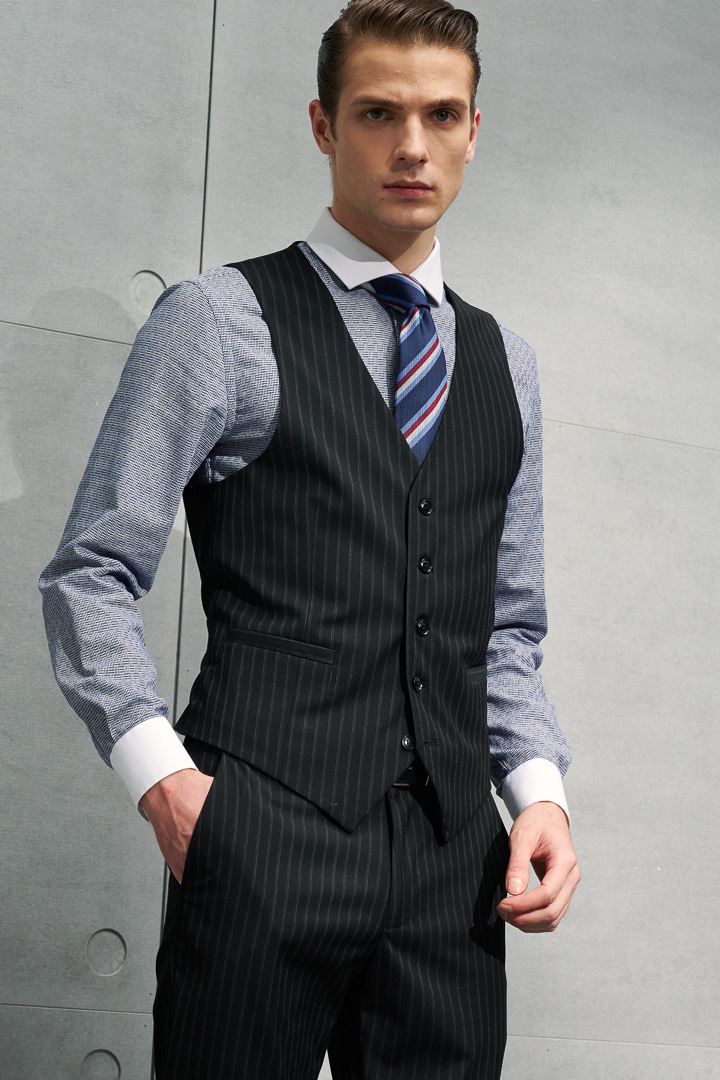 SST&C #Easycare  White Collar, White Sleeves, Navy Textured Shirt | 0312203001  (Outlet)_4