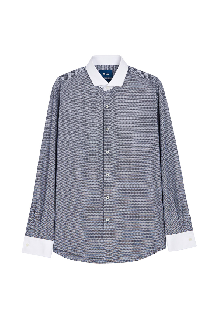SST&C #Easycare  White Collar, White Sleeves, Navy Textured Shirt | 0312203001  (Outlet)_9