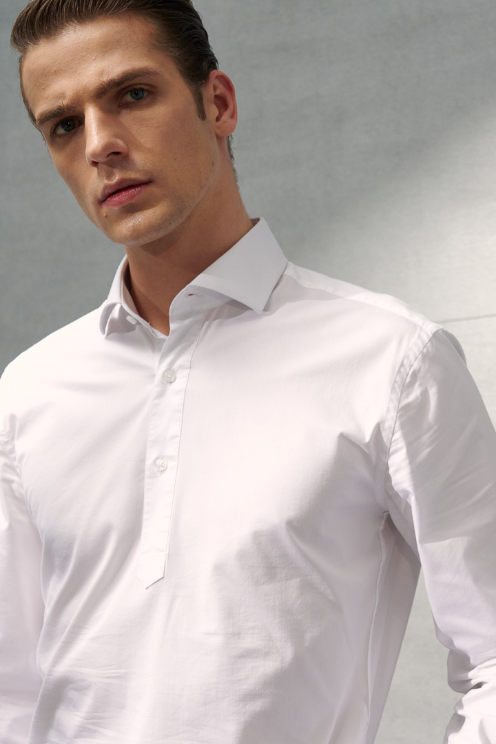 SST&C #Elastic Fit  Half Placket Plain White Shirt | 0312203007  (Outlet)_1