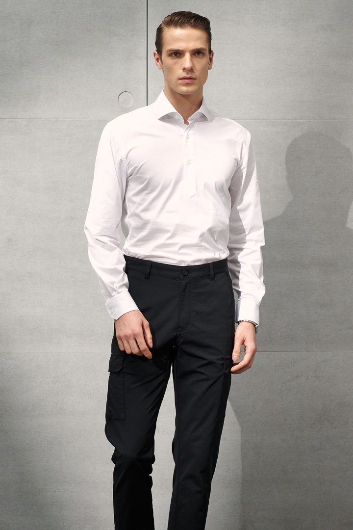 SST&C #Elastic Fit  Half Placket Plain White Shirt | 0312203007  (Outlet)_2
