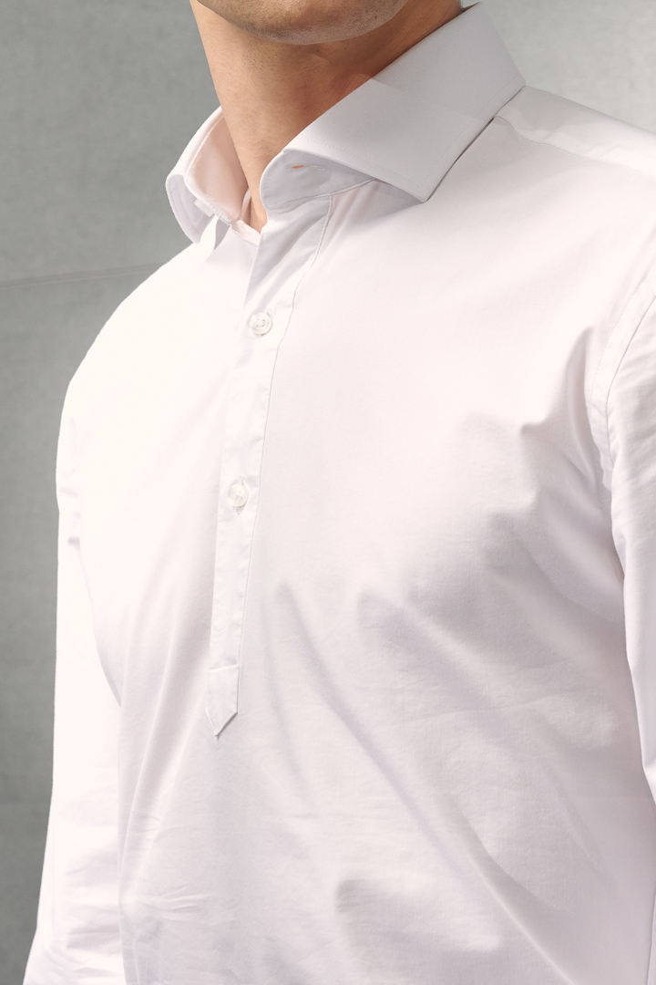 SST&C #Elastic Fit  Half Placket Plain White Shirt | 0312203007  (Outlet)_5