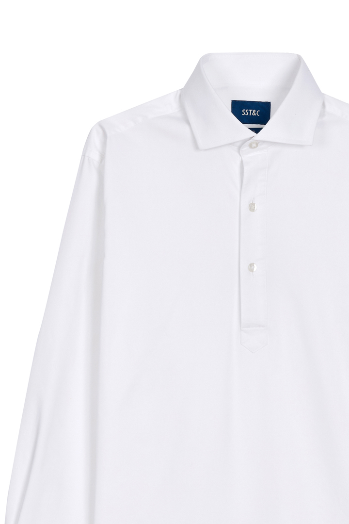 SST&C #Elastic Fit  Half Placket Plain White Shirt | 0312203007  (Outlet)_8