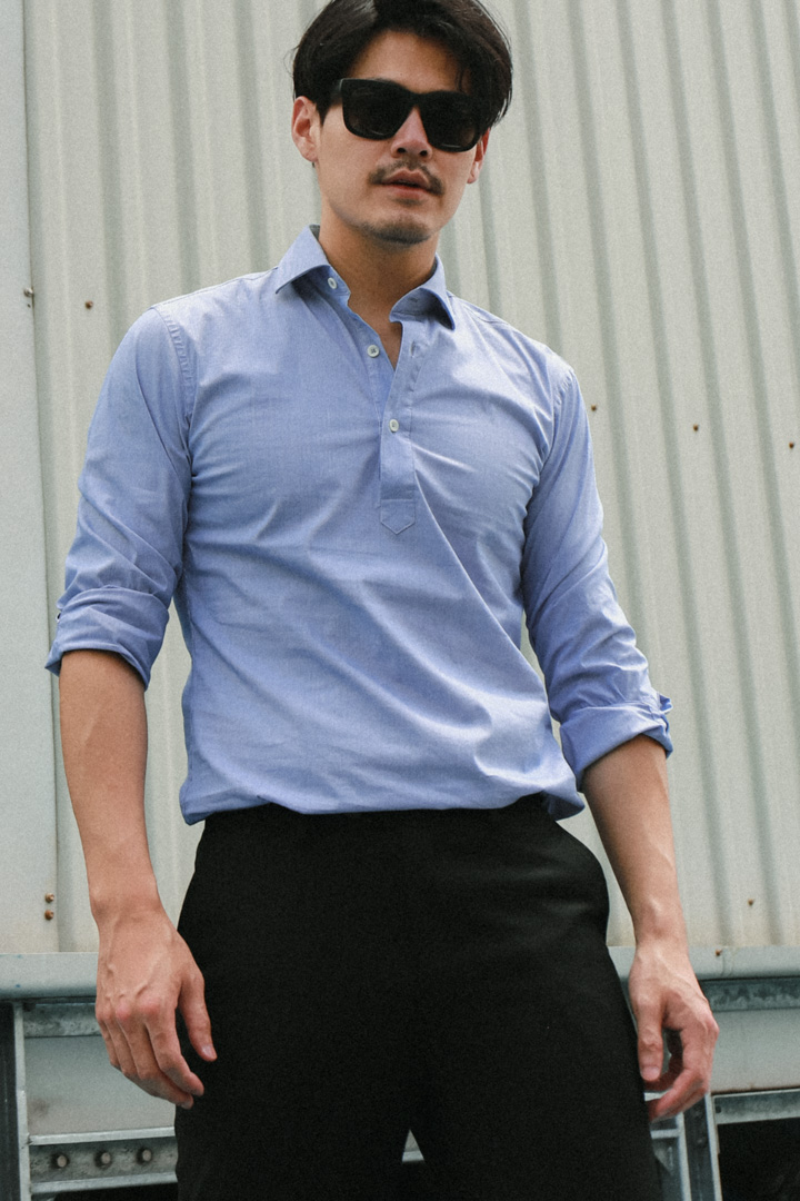 SST&C #Elastic Fit  Half Placket Blue Striped Pattern Shirt | 0312203008  (Outlet)_1