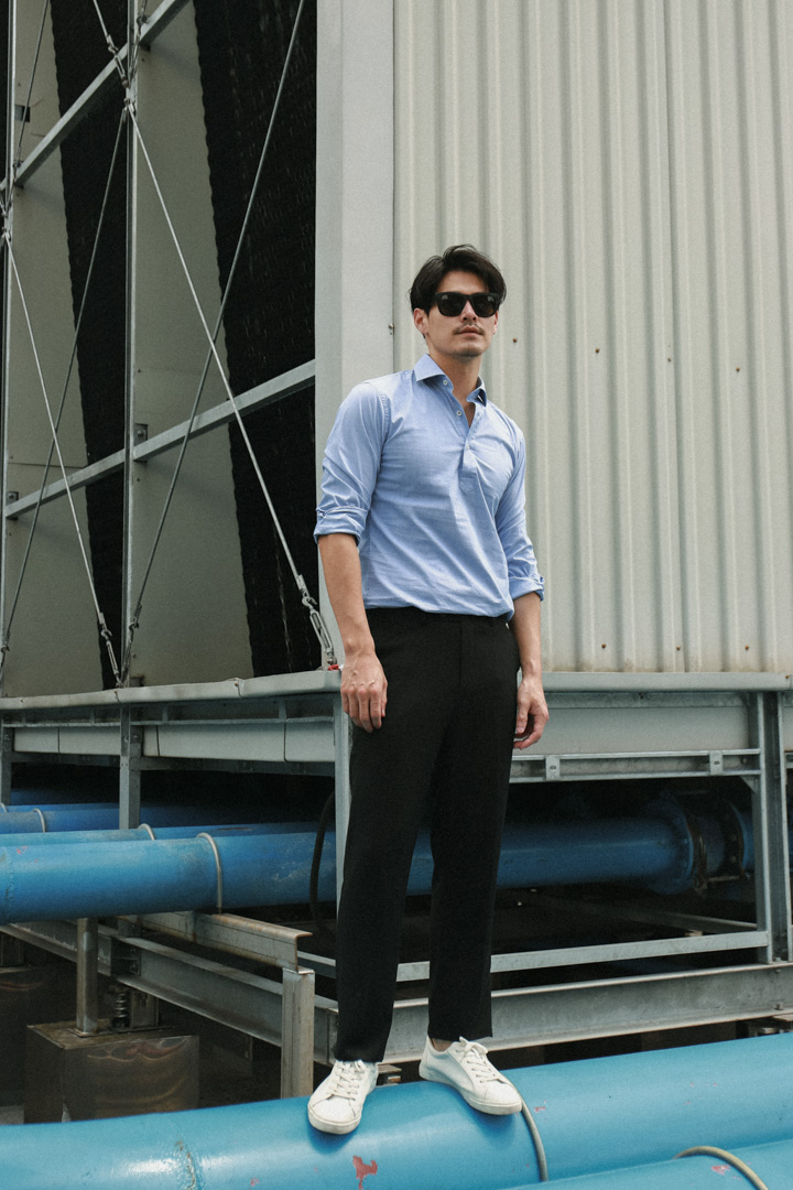 SST&C #Elastic Fit  Half Placket Blue Striped Pattern Shirt | 0312203008  (Outlet)_2