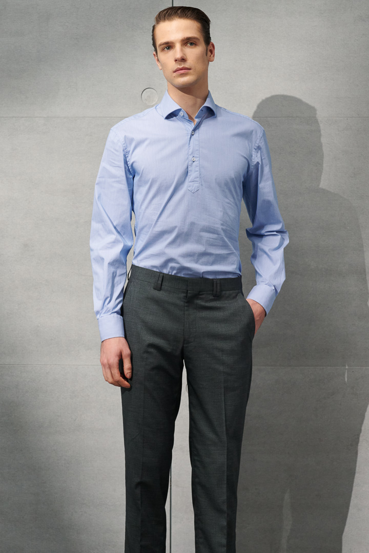 SST&C #Elastic Fit  Half Placket Blue Striped Pattern Shirt | 0312203008  (Outlet)_5