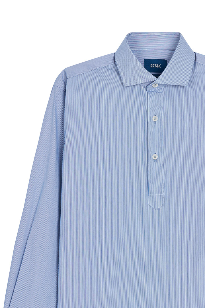 SST&C #Elastic Fit  Half Placket Blue Striped Pattern Shirt | 0312203008  (Outlet)_8