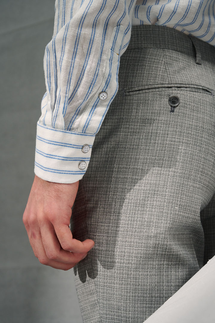 SST&C #Texture Cotton and Linen  Blue and White Striped Pattern Four-Button Shirt | 0312203009  (Outlet)_6
