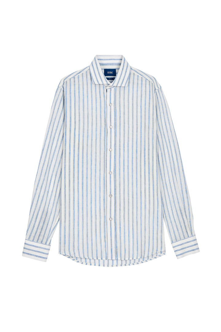 SST&C #Texture Cotton and Linen  Blue and White Striped Pattern Four-Button Shirt | 0312203009  (Outlet)_9
