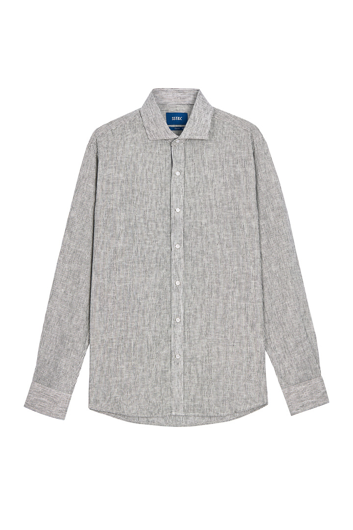 SST&C #Texture Cotton and Linen  Black and White Striped Pattern Four-Button Shirt | 0312203010  (Outlet)_9