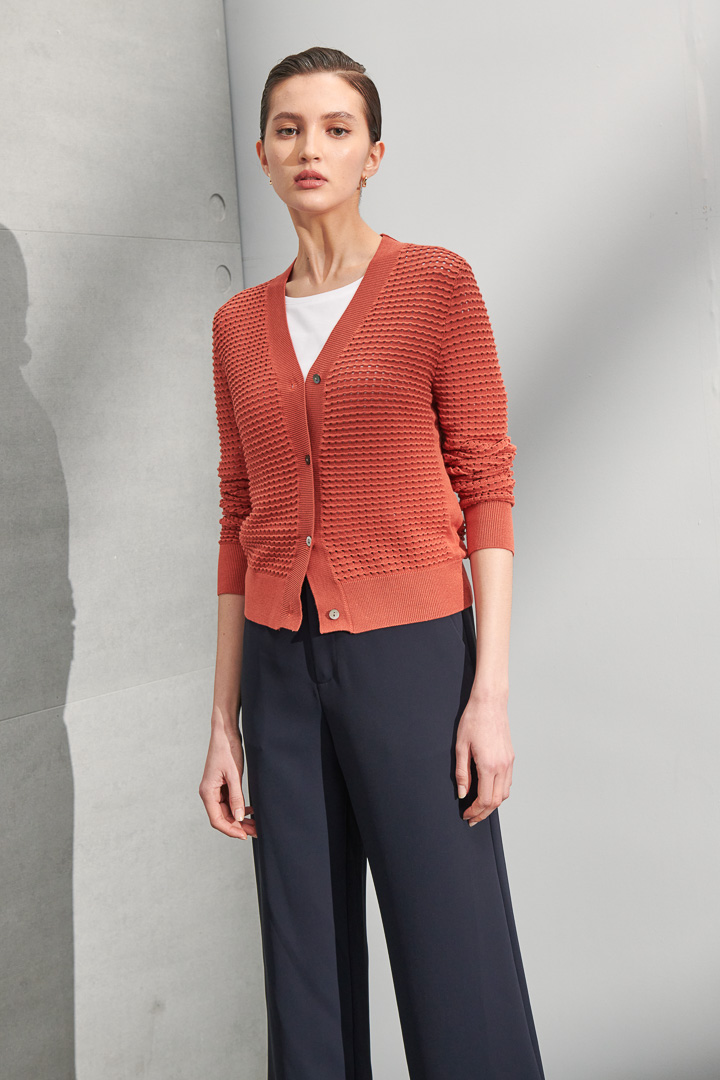 SST&C #Online Exclusive  Women'S Amber Orange V-Neck Cardigan Holed Knit Jacket | 8662203002  (Outlet)_4