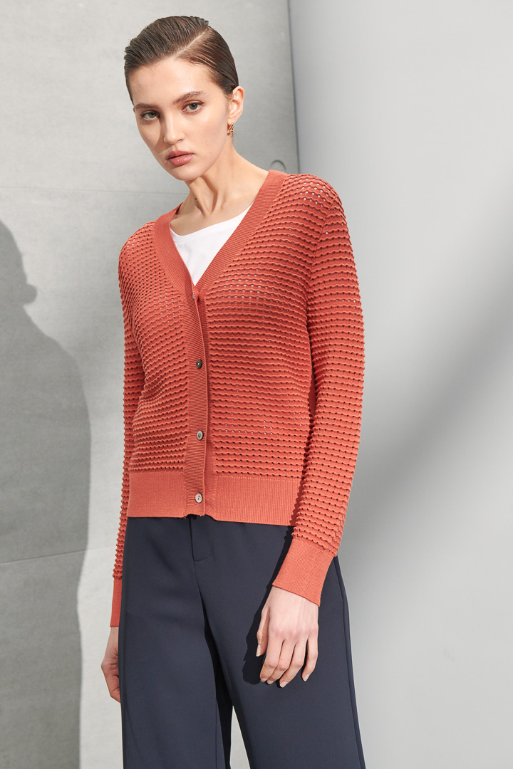 SST&C #Online Exclusive  Women'S Amber Orange V-Neck Cardigan Holed Knit Jacket | 8662203002  (Outlet)_5