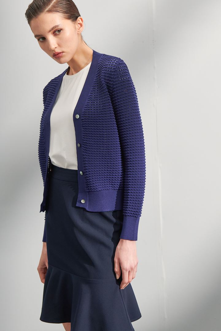 SST&C #Online Exclusive  Women'S Klein Blue V-Neck Cardigan Holed Knit Jacket | 8662203003  (Outlet)_0