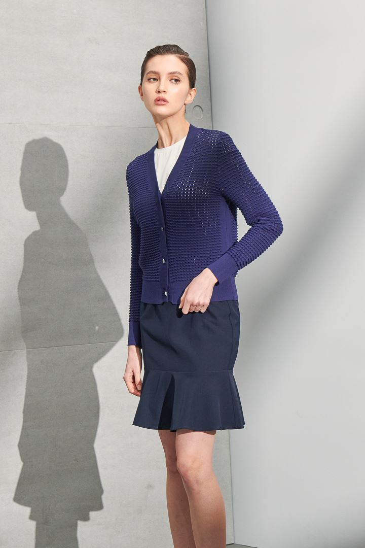 SST&C #Online Exclusive  Women'S Klein Blue V-Neck Cardigan Holed Knit Jacket | 8662203003  (Outlet)_4