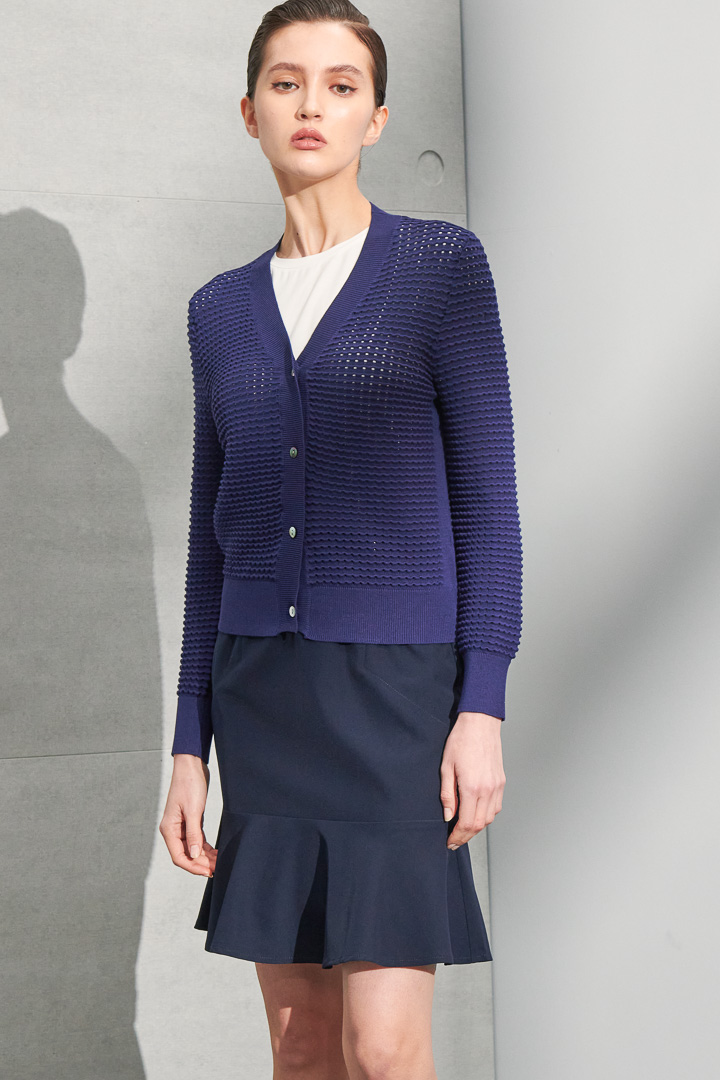 SST&C #Online Exclusive  Women'S Klein Blue V-Neck Cardigan Holed Knit Jacket | 8662203003  (Outlet)_5